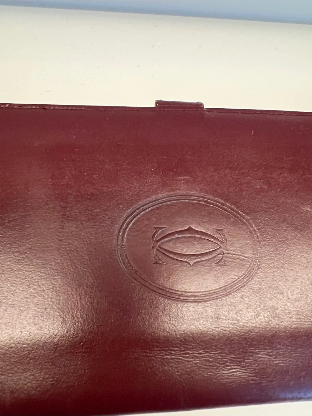 Cartier VINTAGE Burgundy Leather Document Folio with Gold Corners
